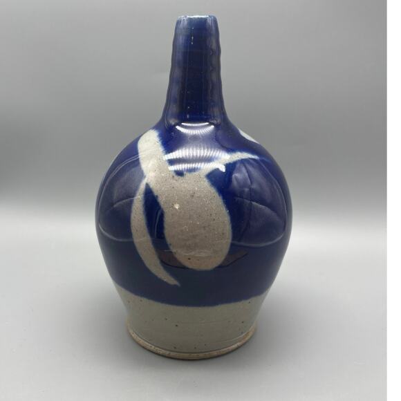 Studio pottery Bud Vase Blue Stoneware stamped signed - Picture 1 of 4